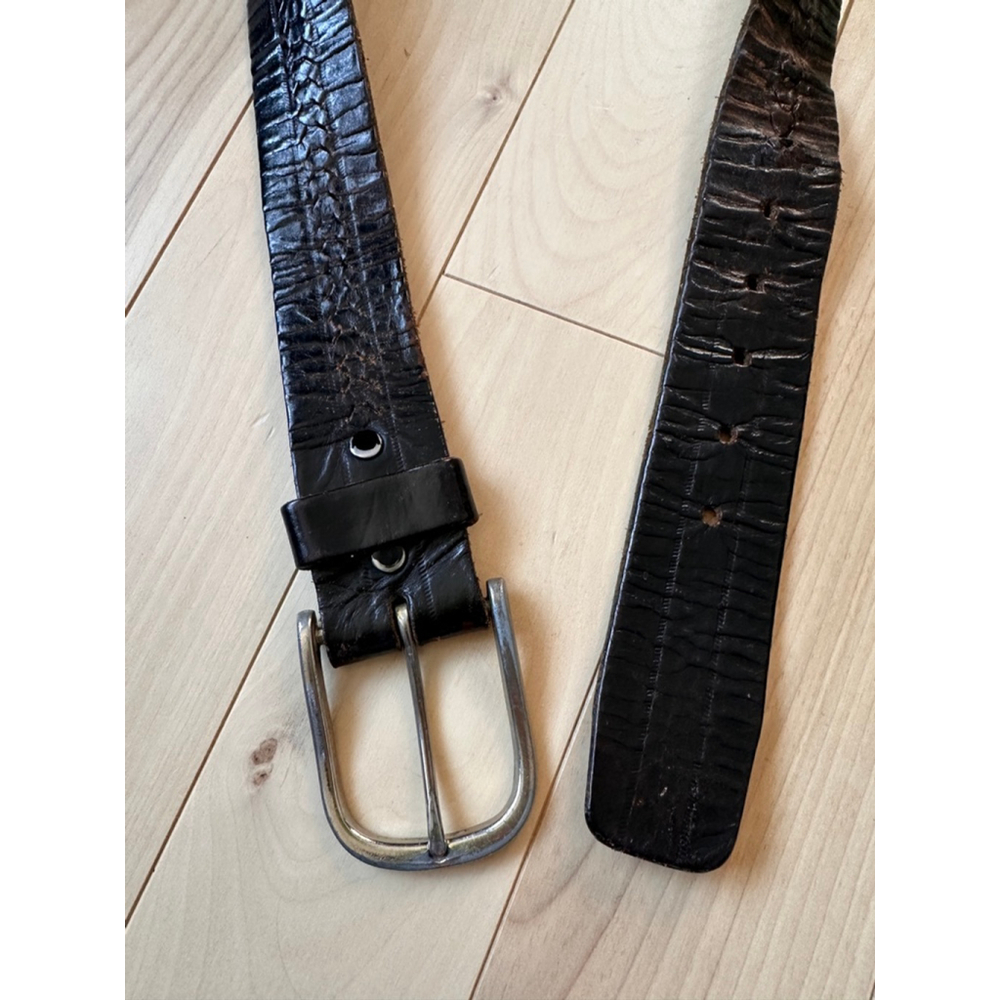 Vintage Dark Brown Croc Embossed Leather Belt Genuine Leather